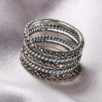 Marcasite Multi Row Ring set in Sterling Silver - Size 7 202//202